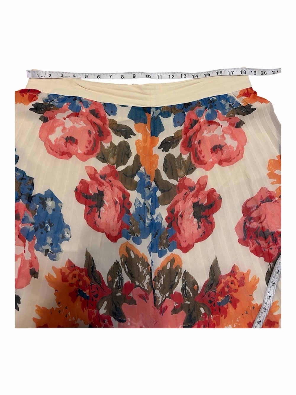 SEZANE Dilona Skirt Maxi Roses Floral Pleated Midi High Waisted Cream Pink - Picture 6 of 8